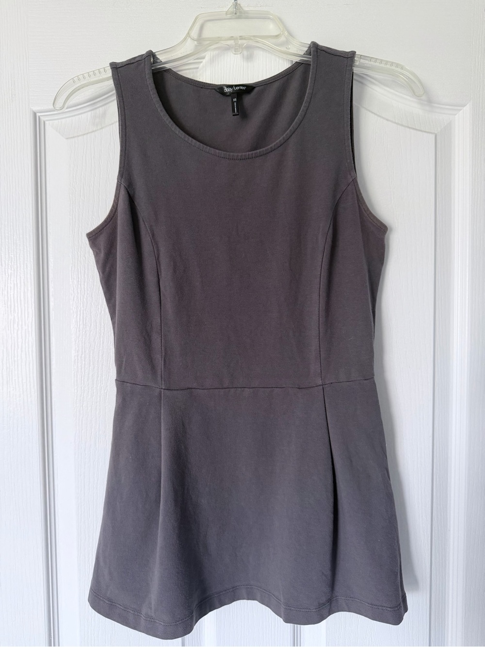 {Daisy Fuentes} Dark Charcoal Slate Gray Sleeveless Cinched Waist Peplum Blouse